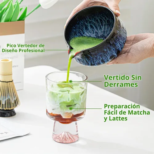 Vista 4 de TEANAGOO 7 piezas juego de batidor matcha, juego de matcha para ceremonia, juego de matcha Junware-Azul, juego de té matcha para hacer Azul Pro