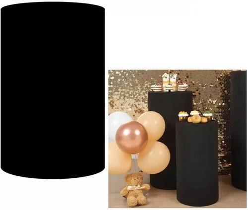Vista 3 de Fundas de pilar de elastano elásticas de color negro puro para soportes de pedestal de cilindro de metal, juego de 6 piezas, fundas de soporte