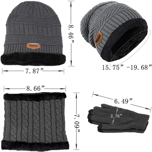 Vista 3 de T WILKER Juego de 3 gorros de invierno para niños, bufanda y guantes para pantalla táctil