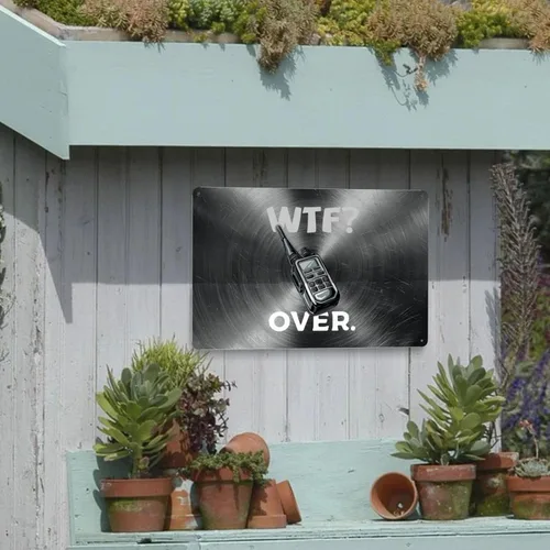 Vista 9 de Divertido walkie talkie - Radio de mano con texto en inglés "What The Fuck Over" de 8 x 12 pulgadas, letrero de metal retro para decoración de pared