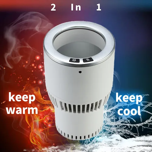 Vista 3 de Portavasos calentador de café enfriador de bebidas 2 en 1 camión en lata de regalo (blanco con plata 12V)