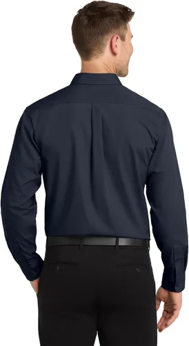 Vista 2 de Port Authority Camisa de popelina sin preocupaciones de manga larga Azul marino