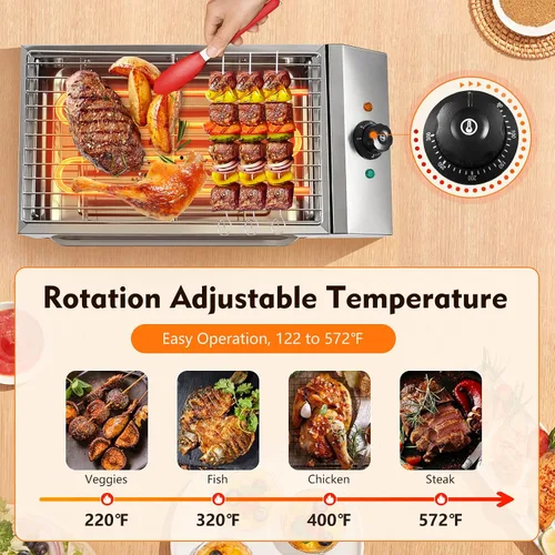 Vista 6 de Parrilla eléctrica de acero inoxidable, sin humo, desmontable y ajustable, control de temperatura 50°F-300°F para cocina