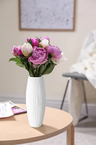 Vista 4 de D'vine Dev 8 Inch White Ceramic Flower Vase, Waterfall Textured Vase for Home Decor, VS-WF-A-1