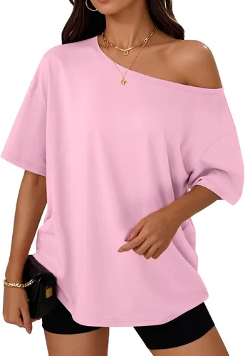 Vista 18 de Trendy Queen Camisetas de verano de gran tamaño con hombros descubiertos Negro