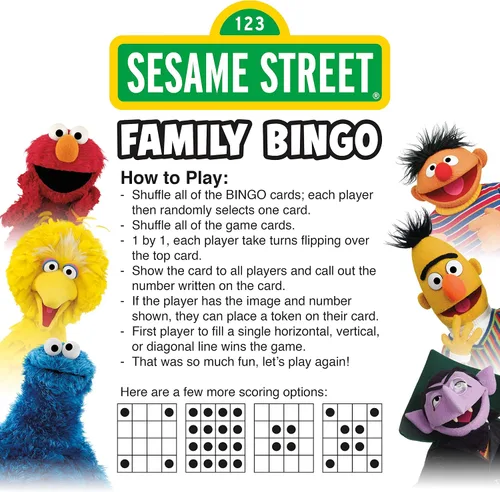 Vista 3 de Aquarius Juego de bingo familiar de Plaza Sésamo, divertido juego de fiesta familiar para niños, adolescentes y adultos, regalo entretenido de noche