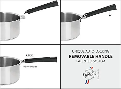 Vista 3 de Cristel Strate L - Sautepan de acero inoxidable con tapa de vidrio, 3.5 cuartos de galón