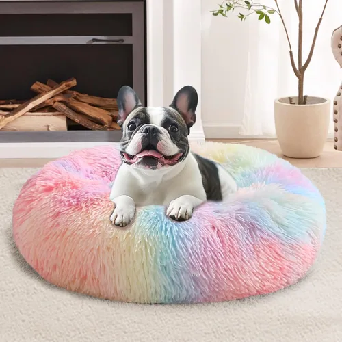 Vista 54 de JOLLYVOGUE - Cama calmante para perros y gatos pequeños y medianos, antiansiedad, redonda, suave, acogedora con parte inferior antideslizante