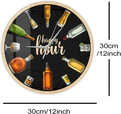 Vista 2 de Reloj de pared de vino de 12 pulgadas, Happy Hour Wine Time Wine Booze Beer Reloj de pared silencioso sin tictac reloj de pared para hombre, cueva