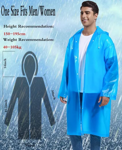 Vista 32 de 2 abrigos de lluvia de Borogo para adultos, chaquetas de lluvia reutilizables para hombres y mujeres
