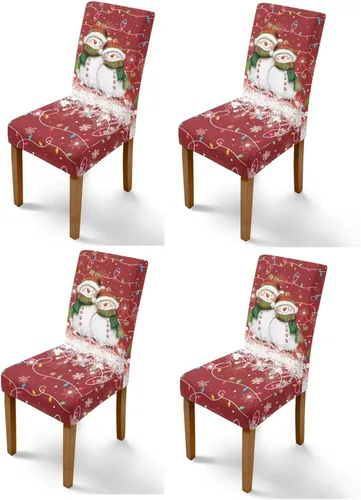 Vista 29 de Rnyleeg Fundas navideñas para sillas de comedor, fundas de asiento de comedor con estampado de campanas brillantes, juego de 1 funda suave y lavable