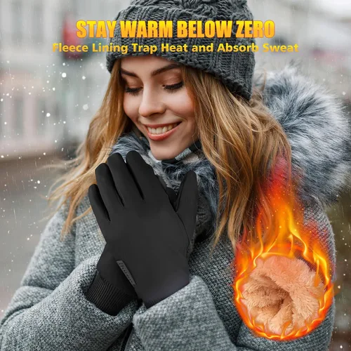 Vista 2 de ihuan Guantes de invierno para hombres y mujeres, guantes de clima frío para correr, ciclismo, guantes impermeables para nieve, cálidos, dedos