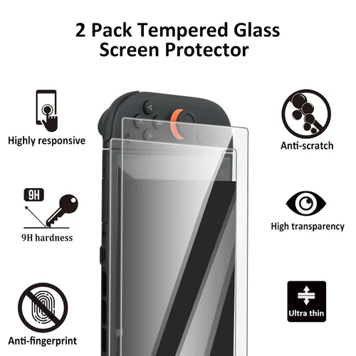 Vista 12 de Kit de accesorios para Nintendo Switch, paquete de tapas de agarre para controles redondos, estuche de transporte, protector de pantalla y control