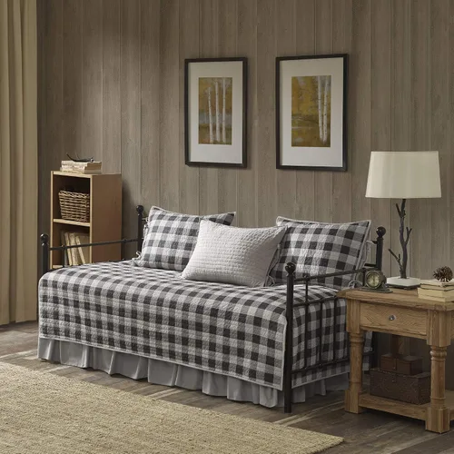 Vista 11 de Woolrich Juego de funda para sofá cama, estilo de vida de cabaña, retazos con diseño de alce para todas las estaciones, capa de ropa de cama ligera