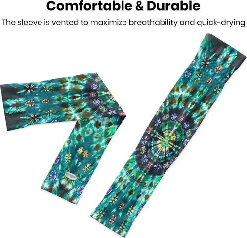 Vista 4 de Mangas de brazo deportivas Mandalas Tie Dye UV protección solar brazo de enfriamiento para jardinería granja mujeres y hombres, 1 par, Negro