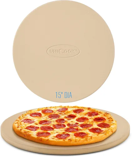 Vista 10 de UNICOOK - Piedra redonda para hornear pizza, 10", 12", 14", 15", 16", para horno y parrilla Even Heating and Consistent Heat Retention, Creates