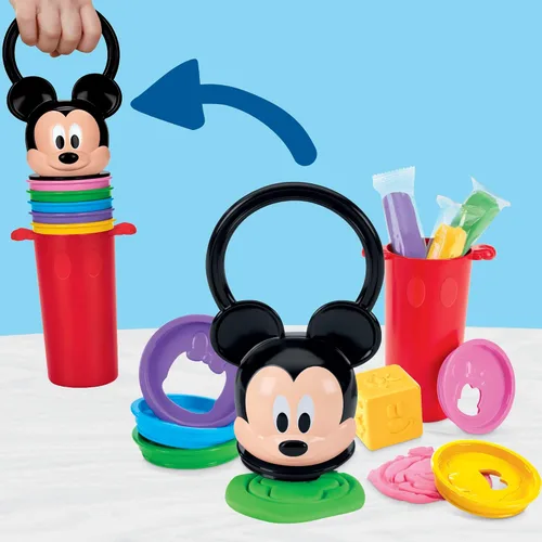 Vista 6 de Play-Doh Disney Junior Mickey Mouse Clubhouse, juego de juguetes apilables felices, juguetes preescolares, regalos de manualidades y arte para niños