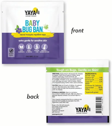 Vista 2 de YAYA ORGANICS Baby Bug BAN - Toallitas repelentes de insectos, totalmente naturales, sin DEET, no tóxicas, para bebés, niños, madres embarazadas