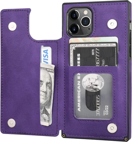 Vista 9 de Bocasal Funda tipo cartera para iPhone 11 Pro con tarjetero para tarjetas de crédito, piel sintética suave premium, función atril, cierre magnético