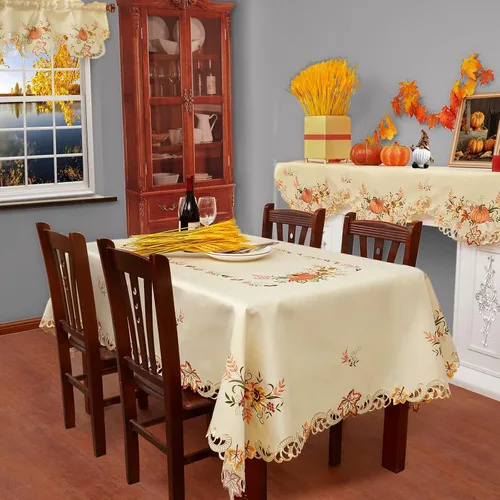 Vista 7 de Simhomsen Calabazas Bordadas Beige de Otoño Camino de Mesa para Repisa Superior para Acción de Gracias (70 × 17 pulgadas)