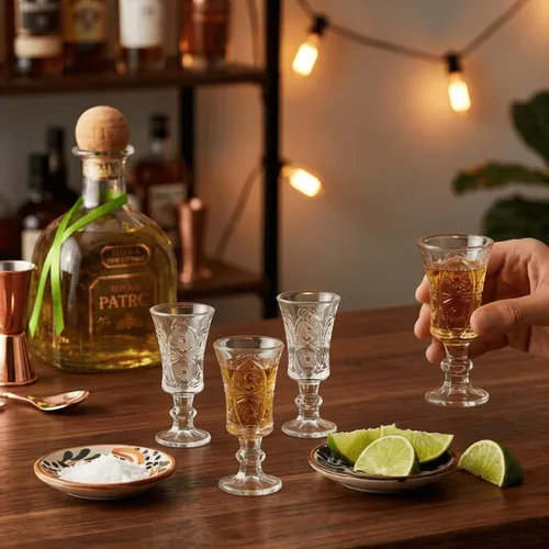 Vista 4 de Youeon Juego de 12 vasos de chupito de 1.5 onzas, vasos de chupito de vidrio grabado con base pesada, vasos pequeños para tequila, whisky, vodka
