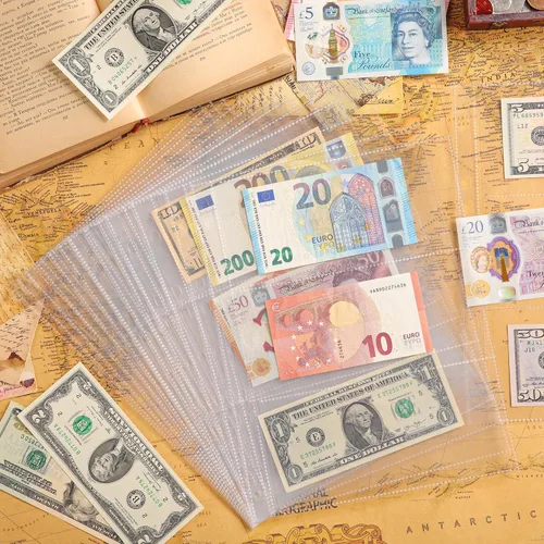 Vista 6 de 20 hojas de páginas de moneda para colección de papel moneda, 3 bolsillos, fundas para monedas/soporte para monedas, páginas de álbum para billetes