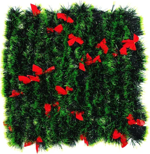 Vista 2 de 3 guirnaldas de oropel de Navidad de 8.2 pies (total: 24.6 pies) con 24 lazos rojos para interiores y exteriores, día festivo, Mardi Gras, Navidad