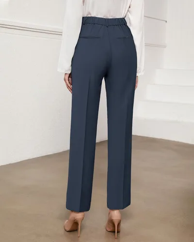 Vista 3 de GRAPENT Pantalones para mujer de trabajo de cintura alta, pantalones de vestir casuales de negocios, ajuste relajado, pierna recta, cintura elástica