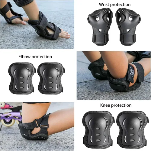 Vista 4 de Rodilleras para niños/jóvenes/adultos, coderas con protectores de muñeca, conjunto de equipo de protección de 6 piezas para patinaje sobre ruedas