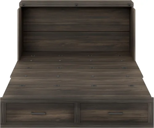 Vista 7 de Cama Murphy de Cofre de Granja Completa con Cajones de Almacenamiento y Estación de Carga, Armario Cama Murphy Rústica de Madera Plegable Oculta