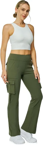 Vista 5 de Leggings acampanados de yoga para mujer, cintura alta, pantalones casuales de yoga, leggings de entrenamiento, con 6 bolsillos, pantalones de yoga