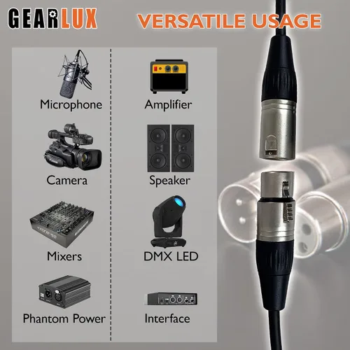 Vista 6 de Gearlux – Cable de micrófono XLR, completamente balanceado, macho a hembra, 25 pies - Paquete de 3