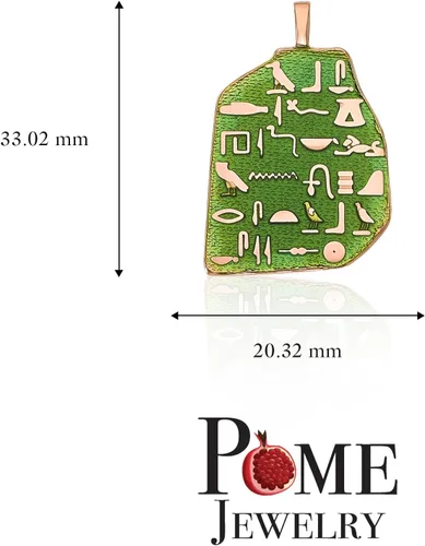 Vista 5 de Pome Losa de piedra egipcia con jeroglíficos en oro macizo de 14 quilates, esmalte verde, fabricada en Estados Unidos, joyería fina egipcia