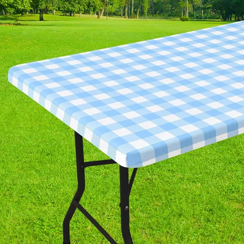 Vista 13 de Smiry Mantel cuadrado de pícnic, manteles de vinilo elásticos impermeables, fundas de mesa de lana cuadriculada con parte trasera de franela