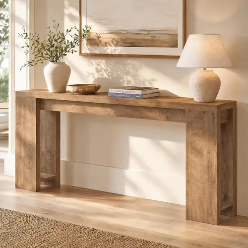 Vista 11 de Tribesigns Mesa Consola Extra Larga de 70.9 Pulgadas, Mesa de Sofá de Madera Estilo Granja Detrás del Sofá, Mesa Auxiliar Estrecha de Entrada