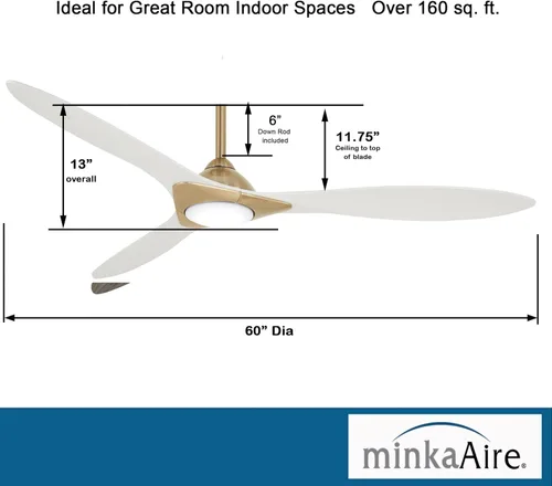 Vista 5 de Minka-Aire F868L-SBR/WHF Elegante ventilador de techo de 60 pulgadas con luces, latón suave