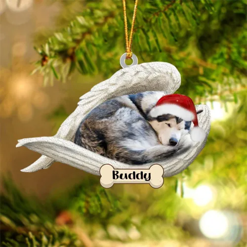 Vista 14 de Afghan Hounds - Adorno de Navidad con alas de ángel durmiente, recuerdo personalizado para perros 2024, adorno de forma acrílica, regalos