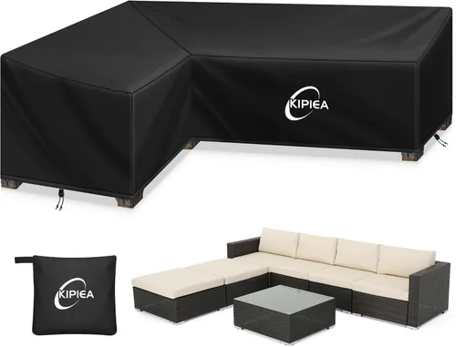 Vista 8 de Kipiea Funda para Sofá Seccional en Forma de L para Patio, Tela Oxford Resistente 420D, Funda Seccional para Exteriores con 6 Hebillas a Prueba
