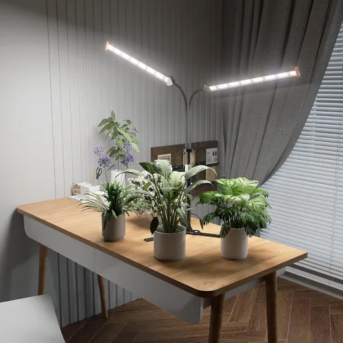 Vista 7 de Lámpara para cultivo de plantas con soporte ajustable de 15 a 47 pulgadas, lámpara de cultivo de plantas de tres cabezales con bombillas LED rojas