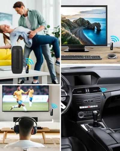 Vista 7 de Paquete de 2 adaptadores Bluetooth AUX para automóvil, transmisor receptor Bluetooth 5.4 2 en 1 para automóvil con pantalla de visualización