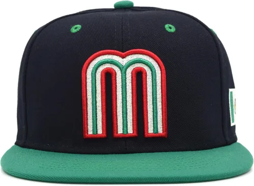 Vista 11 de Gorra acrílica de béisbol de México con diseño de bandera 3D M Flat Bill México Todo negro