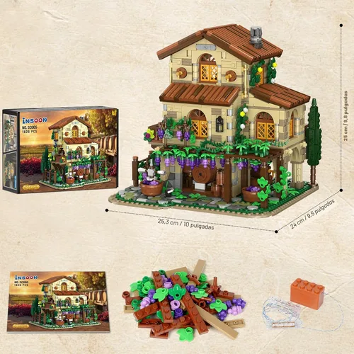 Vista 9 de INSOON Winery Chateau - Juego de construcción de casa con luces, modelo de construcción de castillo de viñedo, decoración del hogar, 1826 piezas