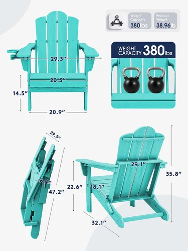 Vista 3 de Silla plegable ajustable KINGYES Adirondack, sillas reclinables Adirondack de 3 posiciones con portavasos, Adirondack de HDPE resistente a