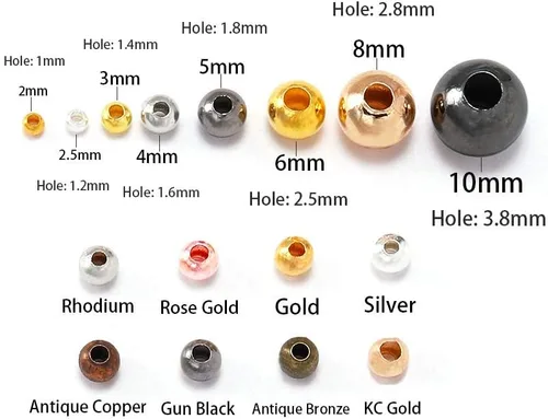 Vista 3 de 500 cuentas espaciadoras redondas de bronce de 0.079 pulgadas (0.079 in), cuentas de metal con semillas de extremo de bola lisas para fabricación
