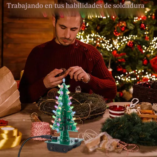Vista 6 de Icstation - Kit para montar árbol de Navidad, 3D, con luces LED de 7 colores intermitentes para práctica de soldadura eléctrica.
