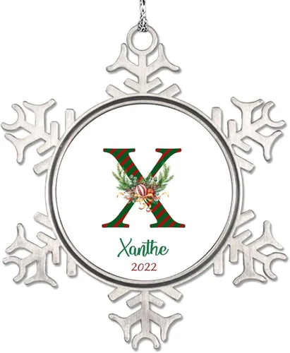 Vista 29 de Monograma inicial letra A copo de nieve, adorno de bayas de pino de Navidad para decoración de árbol de Navidad, adornos de Navidad personalizados