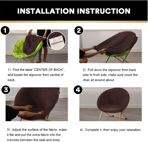 Vista 6 de Funda redonda para silla con platillo, funda extraíble de terciopelo de alta elasticidad para silla de luna, protector de muebles (marrón, mediano)