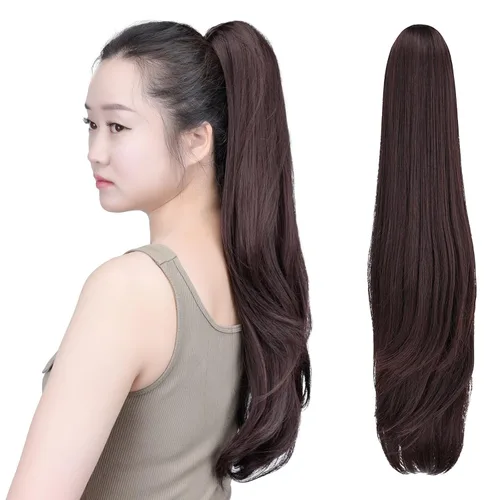 Vista 70 de SYXLCYGG Auburn Clip Cola de caballo Clip Cola de caballo Extensión de cola de caballo ondulado 10 pulgadas 3.5 oz pelo sintético falso pieza