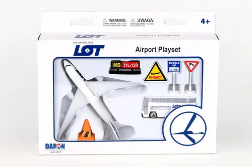 Vista 3 de Daron LOT Polish Airlines Airport Playset – Avión de juguete de metal fundido a presión con accesorios – Set de juego de aerolínea con licencia