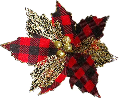 Vista 2 de Artesanía fina floral de Navidad, plástico que no se decolora, color rojo y negro, flor de Navidad para el hogar a cuadros rojos y negros